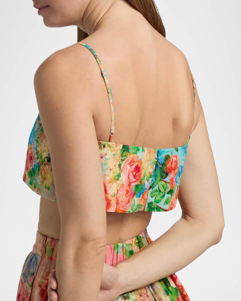 Hemant & Nandita Floral Linen-Cotton Crop Top | Neiman Marcus