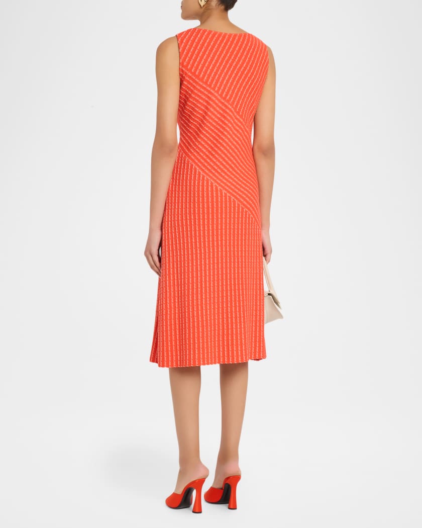 Misook Striped Boat-Neck Midi Dress | Neiman Marcus
