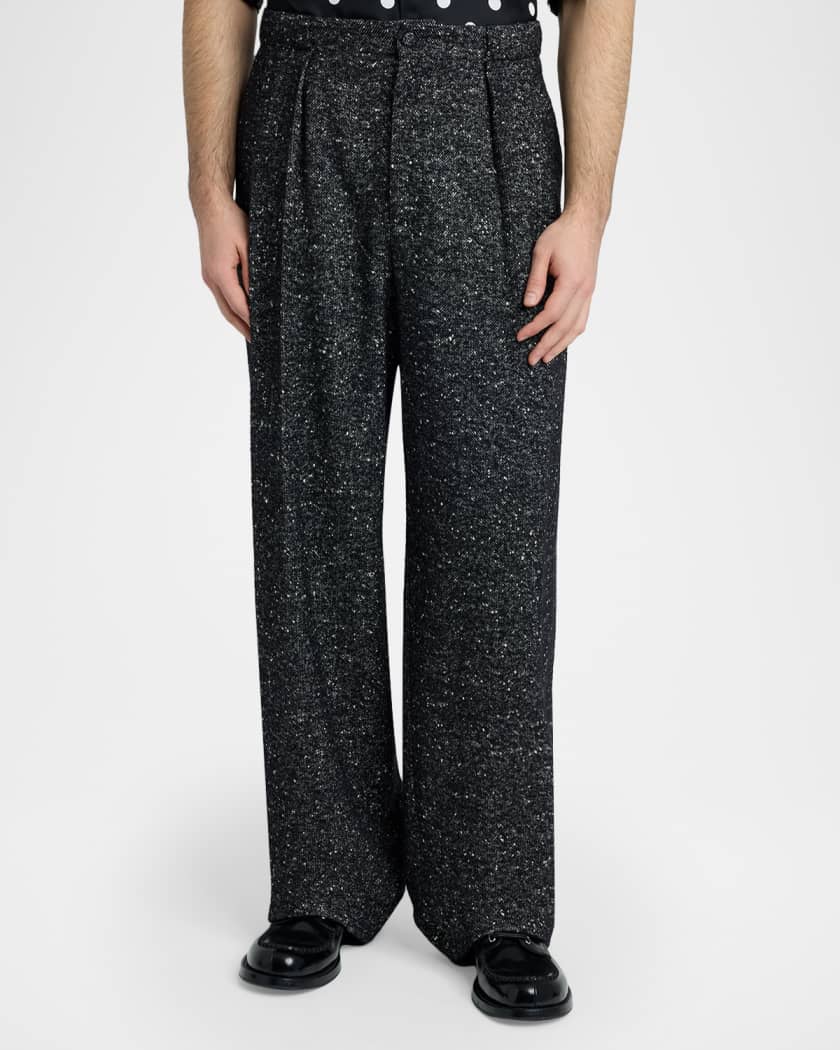 Dolce&Gabbana Men's Wool-Blend Speckled Wide-Leg Trousers | Neiman