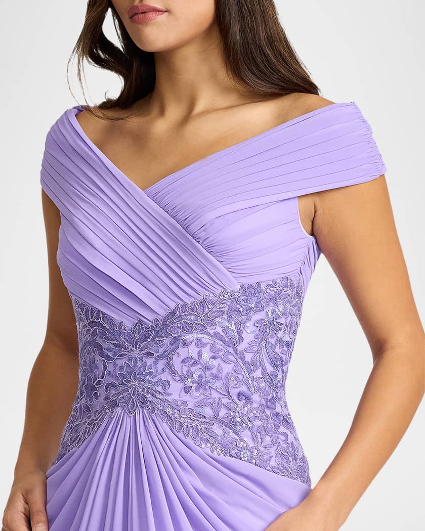 Tadashi Shoji Draped Off-Shoulder Georgette Gown | Neiman Marcus