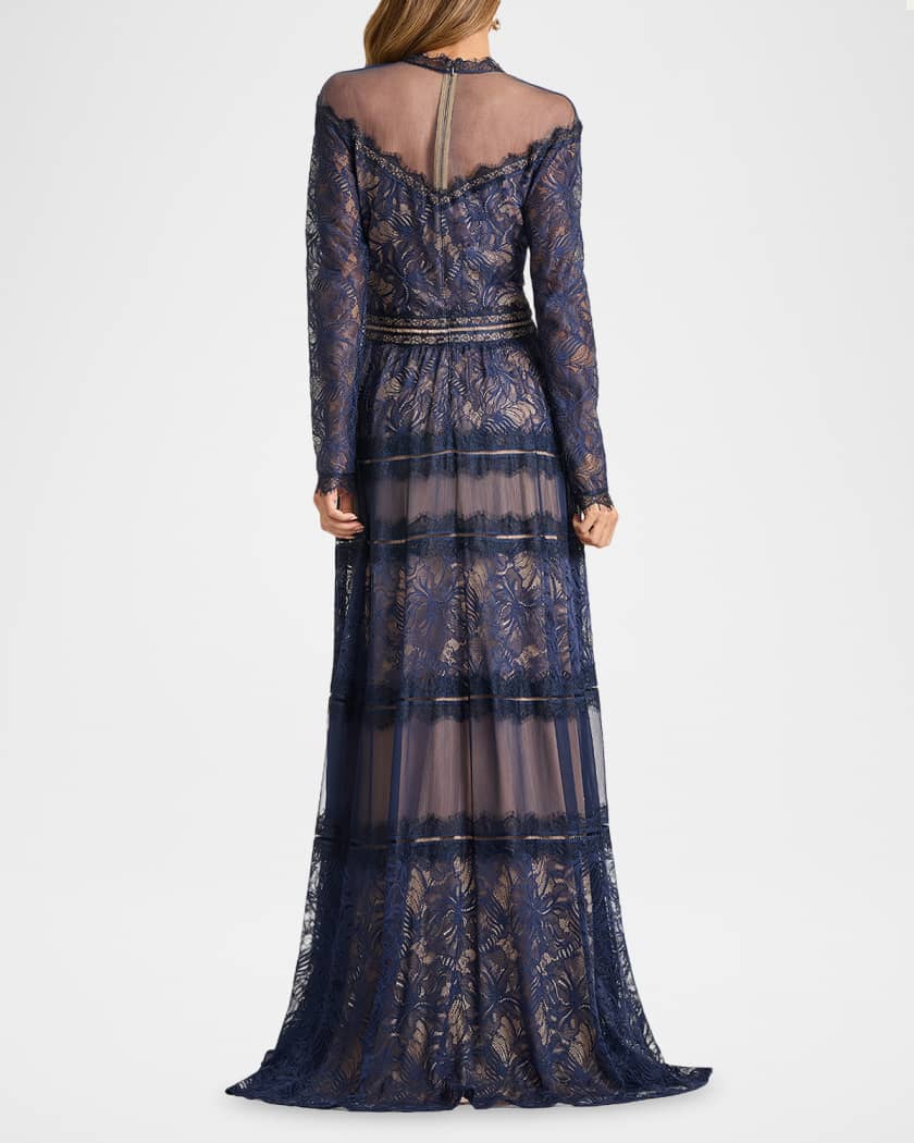 tadashi shoji navy blue lace dress Tadashi Shoji Women's Catrine Lace Bodice Gown