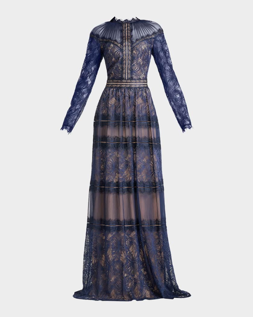 tadashi long sleeve lace dress Amberly Belted Lace  Sleeve Gown  Tadashi Shoji Official Online Boutique