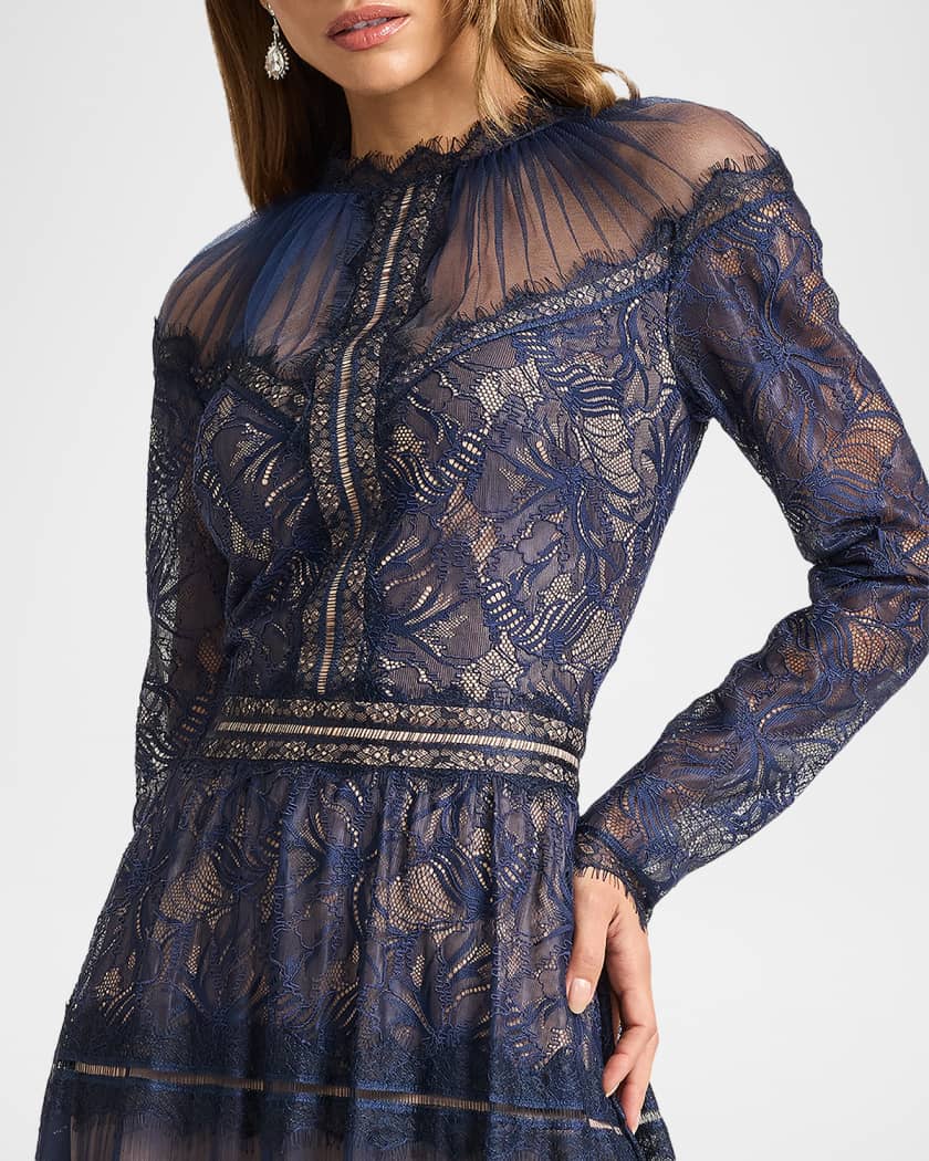 Tadashi Shoji Debore Orchid Illusion Long-Sleeve Gown | Neiman Marcus