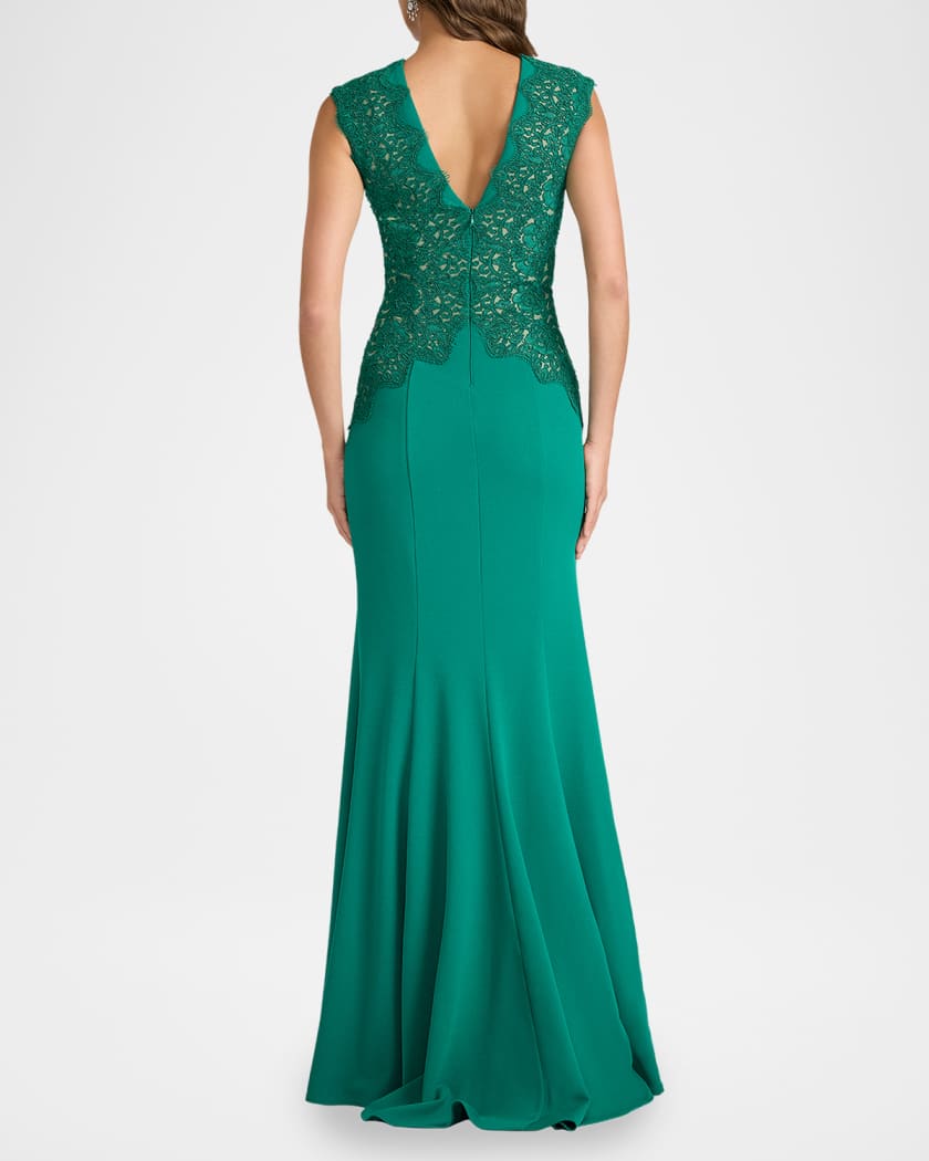 Tadashi Shoji Gant Sleeveless Embroidered Crepe Gown | Neiman Marcus