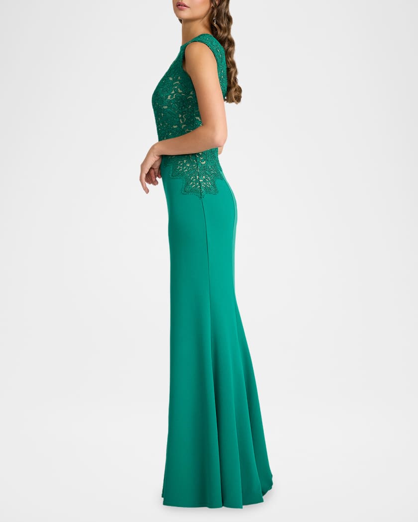 Tadashi Shoji Gant Sleeveless Embroidered Crepe Gown | Neiman Marcus