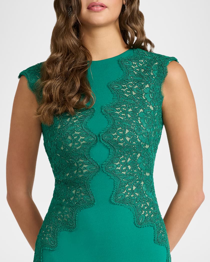 Tadashi Shoji Gant Sleeveless Embroidered Crepe Gown | Neiman Marcus