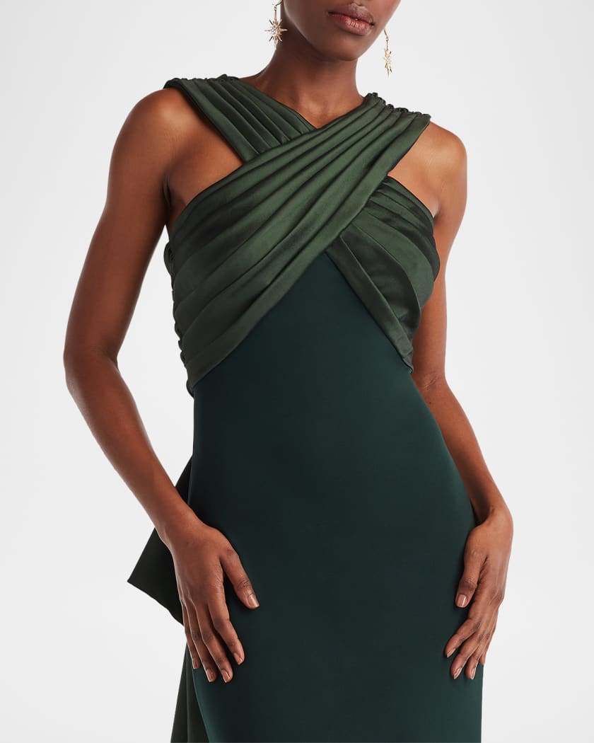 Tadashi Shoji Caro Pleated Taffeta-Embellished Crepe Gown | Neiman
