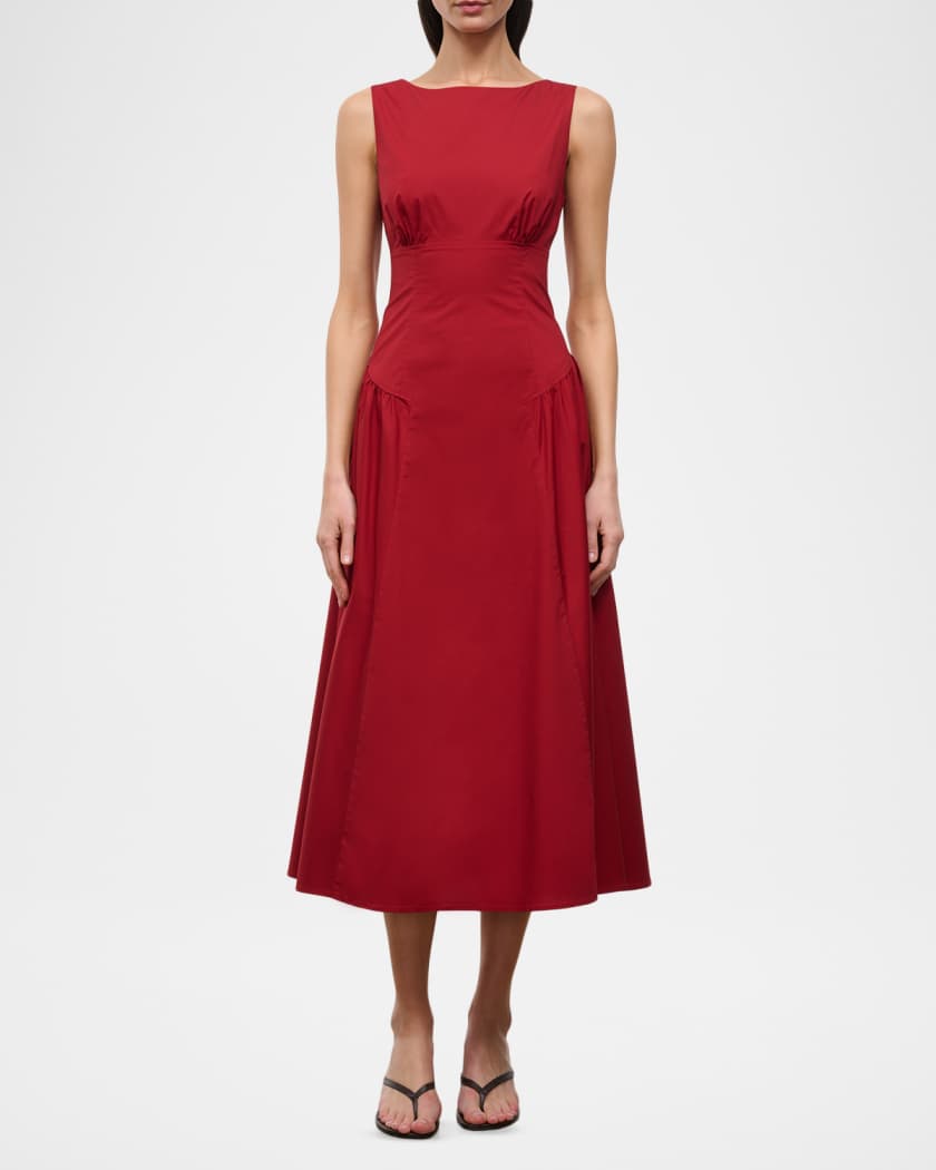 staud midi dress STAUD Women's Gwen Drop Waist A-Line Midi Dress - Red