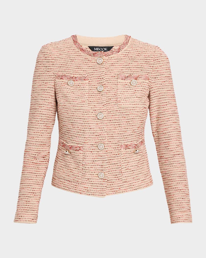 Lumi tweed-like ribbon knit ピンク ルミニョン Misook Heritage Ribbon Tweed Knit Jacket | Neiman Marcus