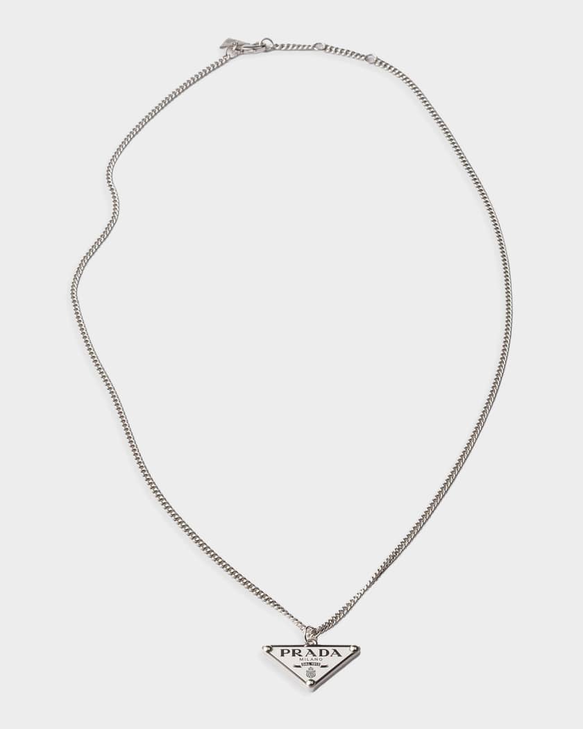 Prada Enameled Logo Metal Necklace | Neiman Marcus