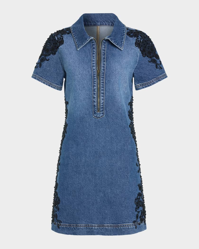 ramy brook denim dress Skylar Short Sleeve Braided in Light Wash braided details adorning the pocketsa nod to artisan techniques discovered in distant markets Ramy Brook Skylar Short Sleeve