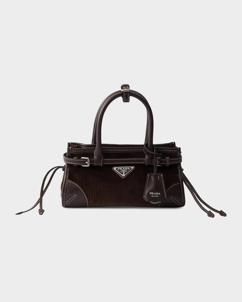 Prada Bonnie Small Corduroy & Leather Top-Handle Bag | Neiman Marcus