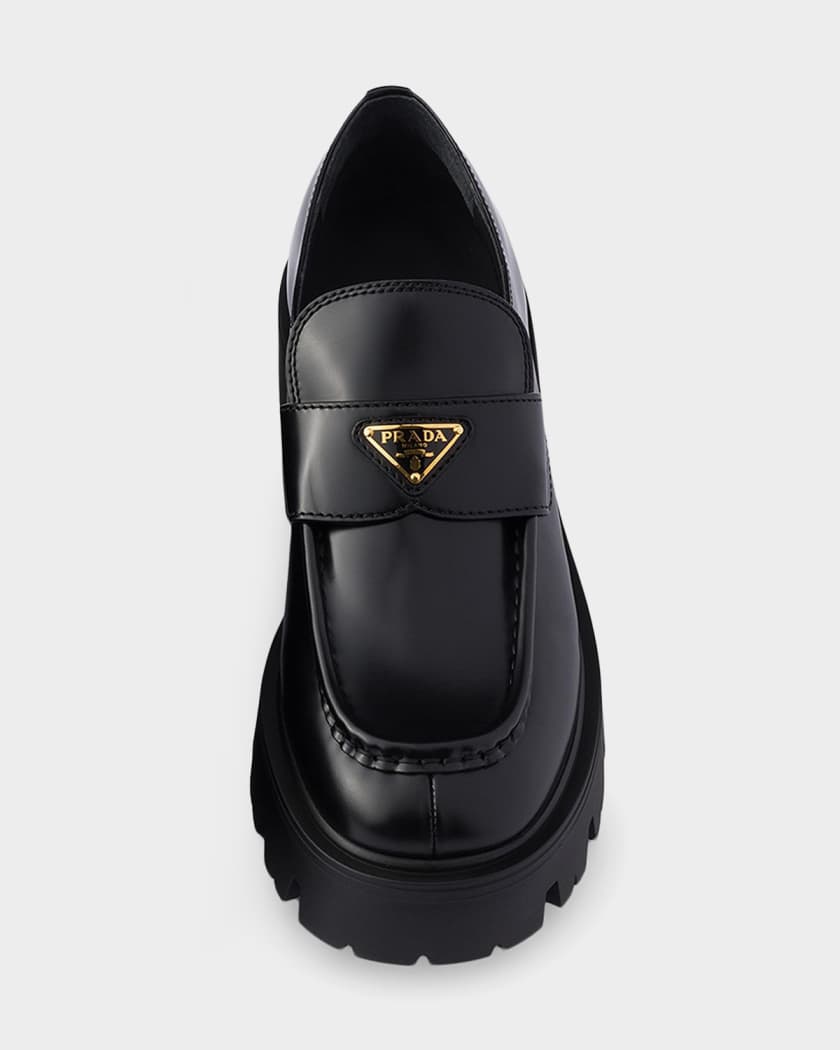 PRADA ビジネスシューズ　43 Prada 50mm Brushed Leather Loafers | Neiman Marcus