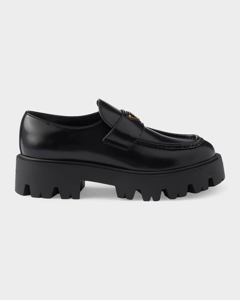 Prada 50mm Brushed Leather Loafers | Neiman Marcus
