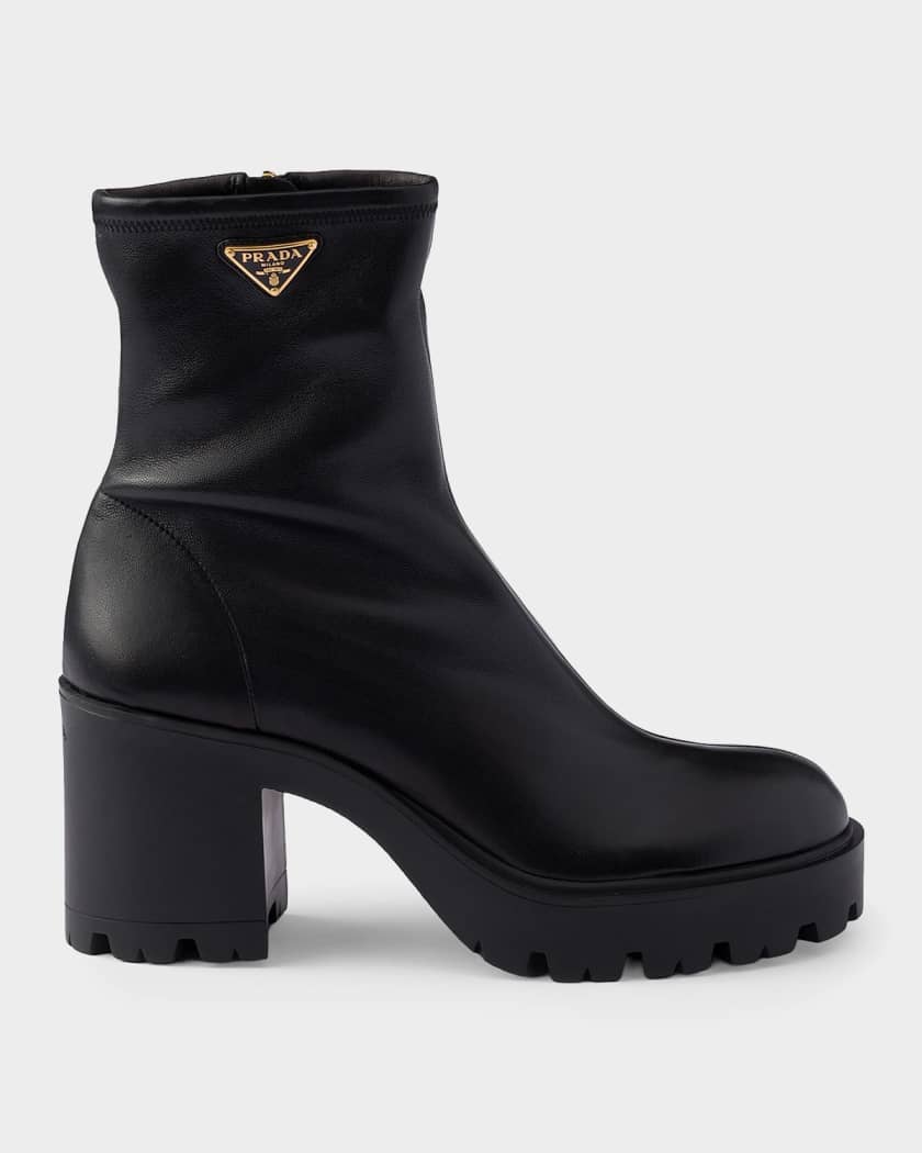 Prada 85mm Stretch Nappa Leather Chunky Ankle Boots | Neiman Marcus