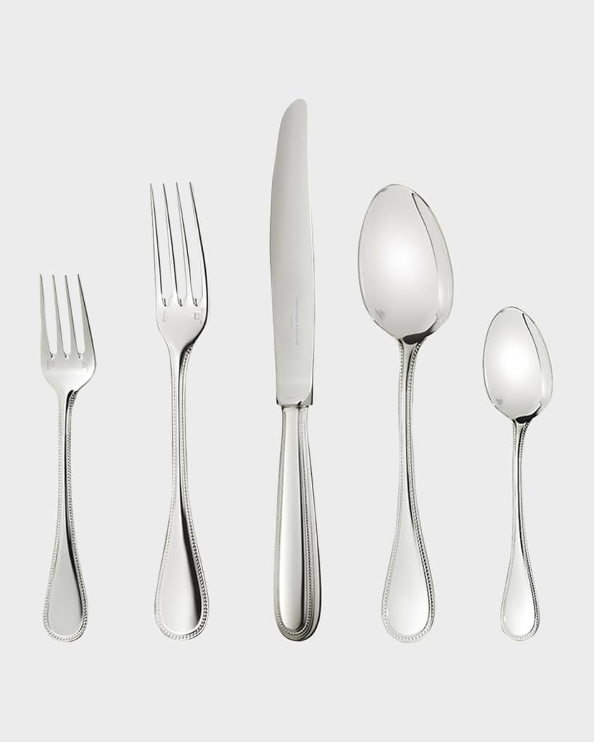 カトラリー(スプーン等) Christfle SALAD FORK & SPOON PERLES Christofle Perles Silver-Plated 5-Piece Place Setting | Neiman Marcus