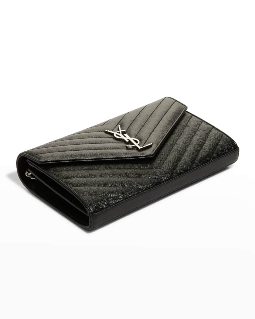 Saint Laurent YSL Monogram Large Wallet on Chain in Grained