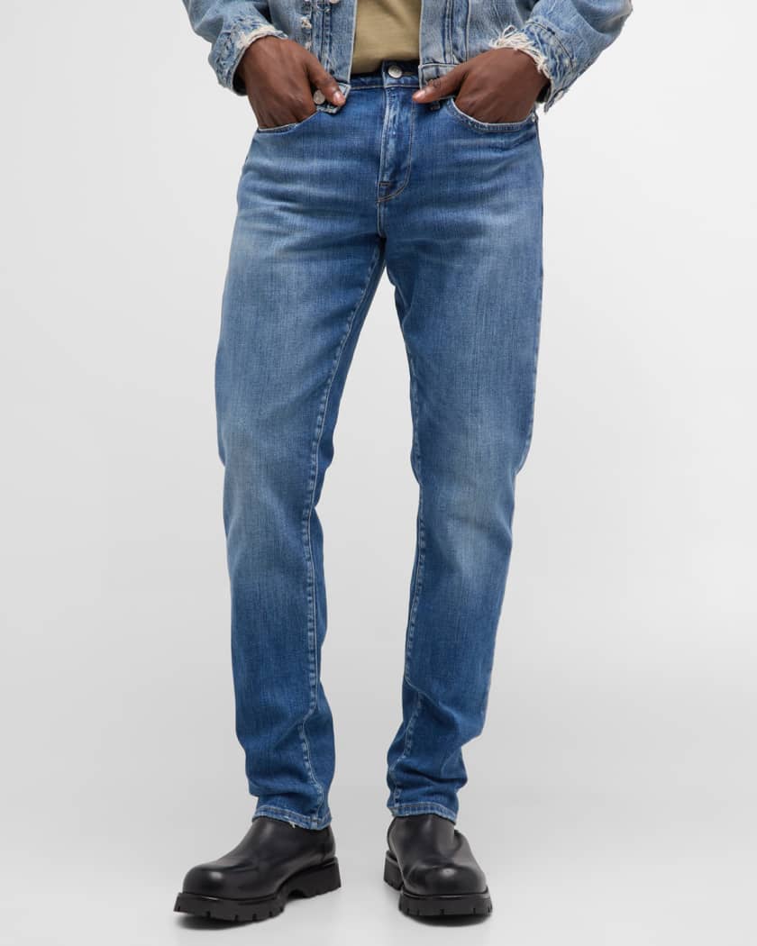 Men's Signature Five-Pocket Jeans with Stretch, Slim Straight Deep Blue 30x34, Cotton/Leather | L.L.Bean