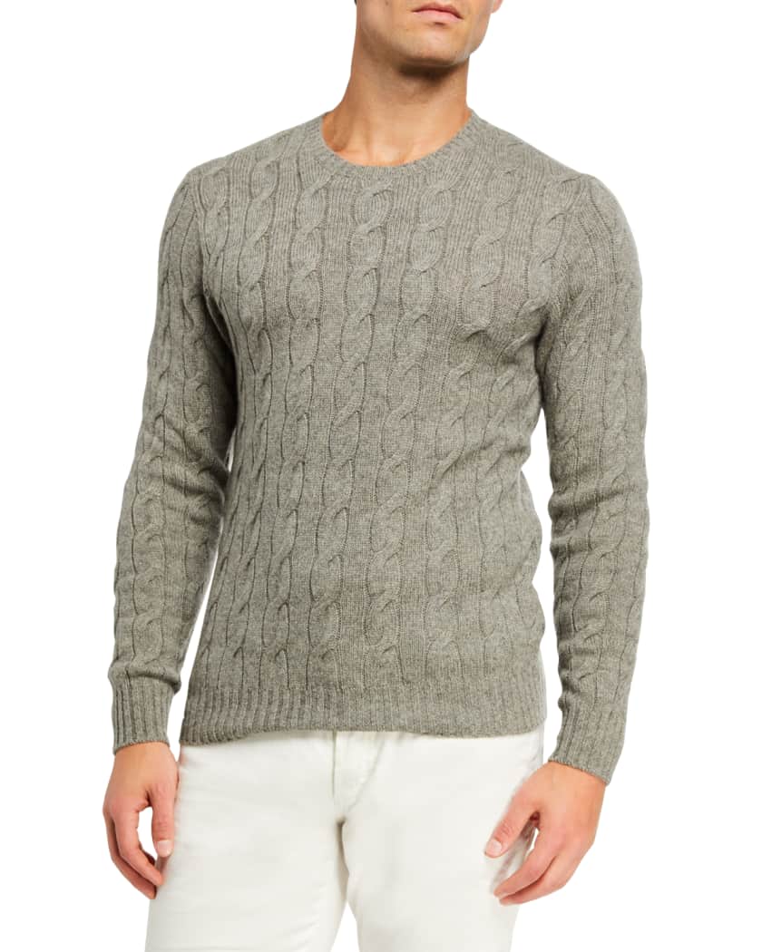 Ralph Lauren Purple Label Men's Cashmere Cable-Knit Crewneck Sweater, Light  Gray Heather | Neiman Marcus