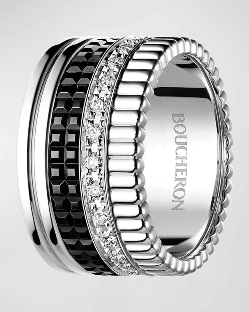 Boucheron 18kt White Gold Quatre Black Diamond Large Ring - Silver