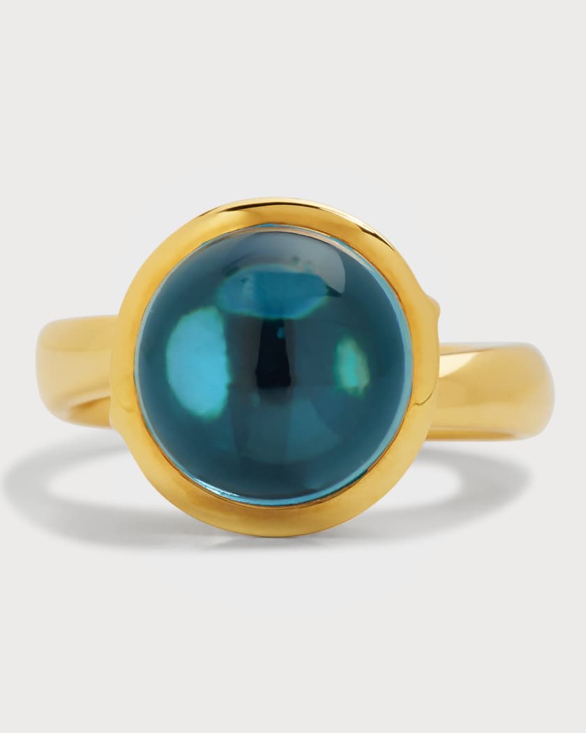 Large Bouton Swiss Blue Topaz Cabochon Ring Size 7