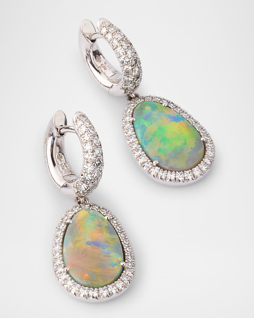 18K White Gold Black Opal and Diamond Drop Earrings