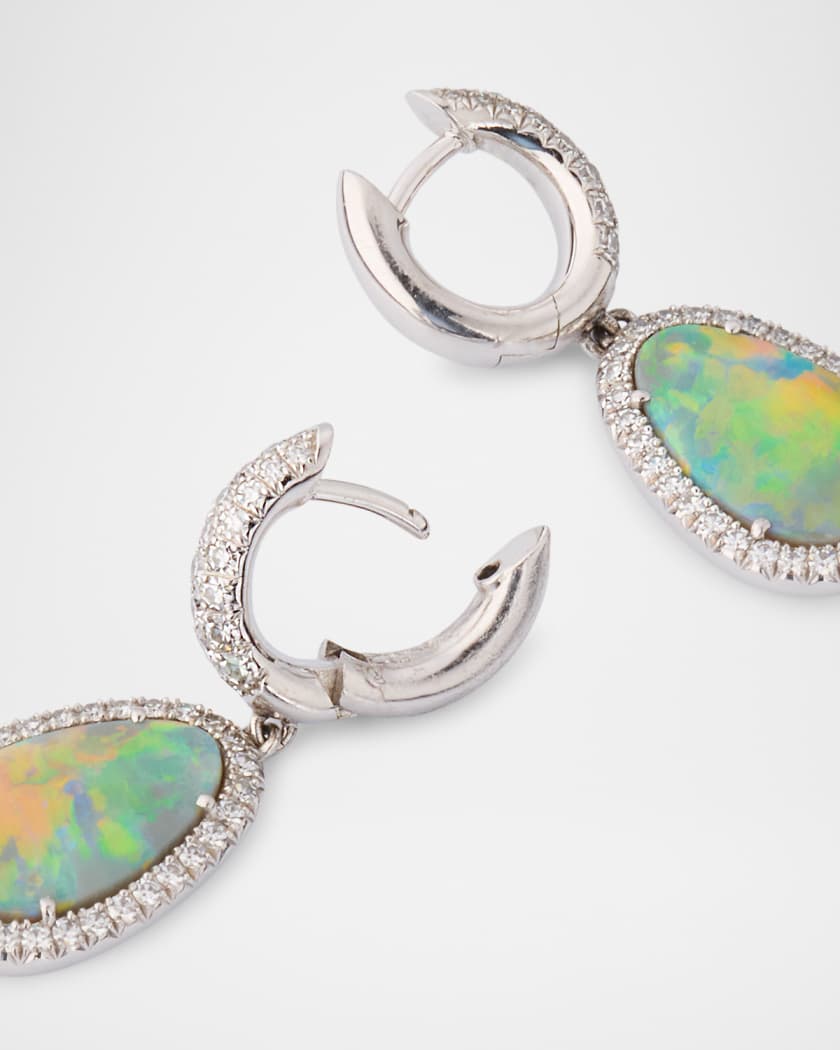 18K White Gold Black Opal and Diamond Drop Earrings