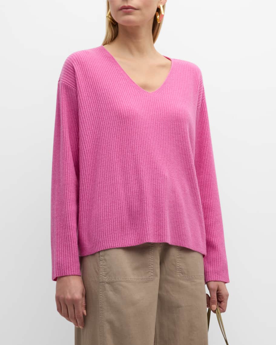 Eileen Fisher Ribbed V Neck Cashmere Sweater Neiman Marcus