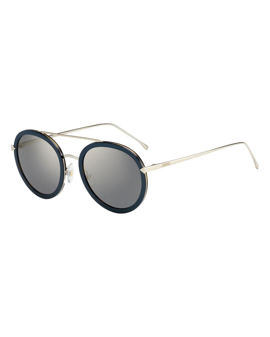 Fendi Trimmed Round Mirrored Sunglasses | Neiman Marcus