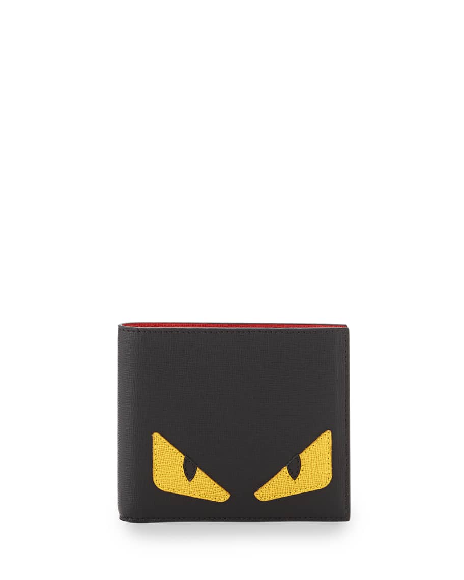 Fendi Silver Monster Eyes Leather Bi Fold Wallet Neiman Marcus