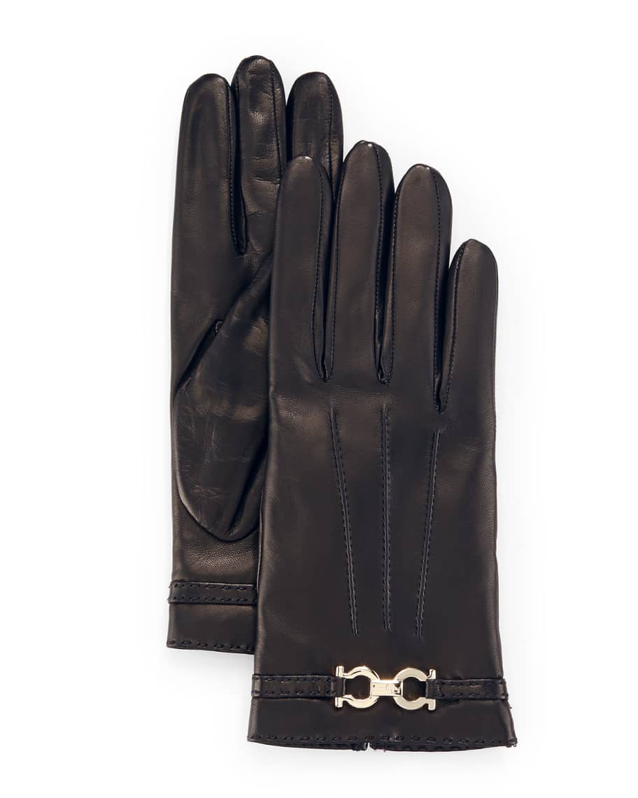 Salvatore Ferragamo Cashmere-Lined Leather Gloves | Neiman Marcus