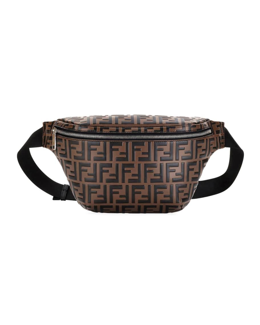 Fendi Black, Brown And Red Ff Logo Leather Belt Bag