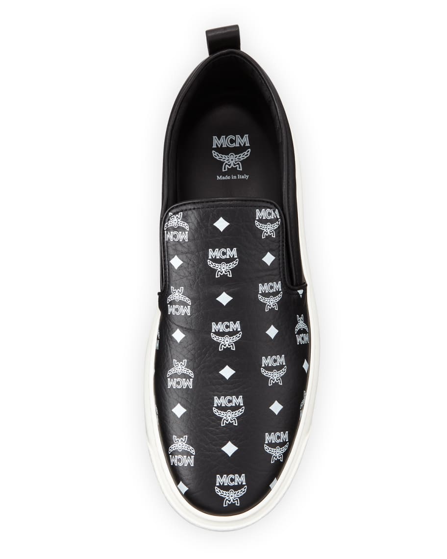 MCM Men s Visetos Canvas Leather Slip On Sneakers Neiman Marcus