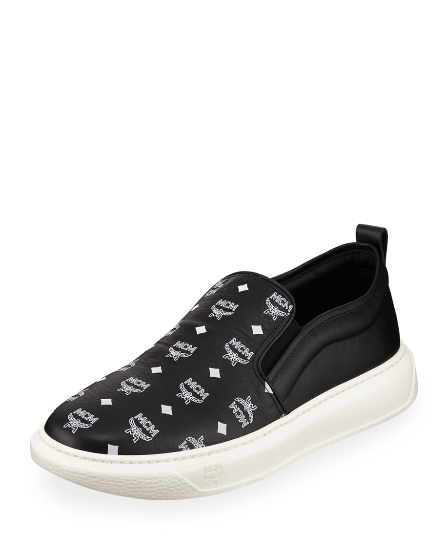 MCM Men s Visetos Canvas Leather Slip On Sneakers Neiman Marcus