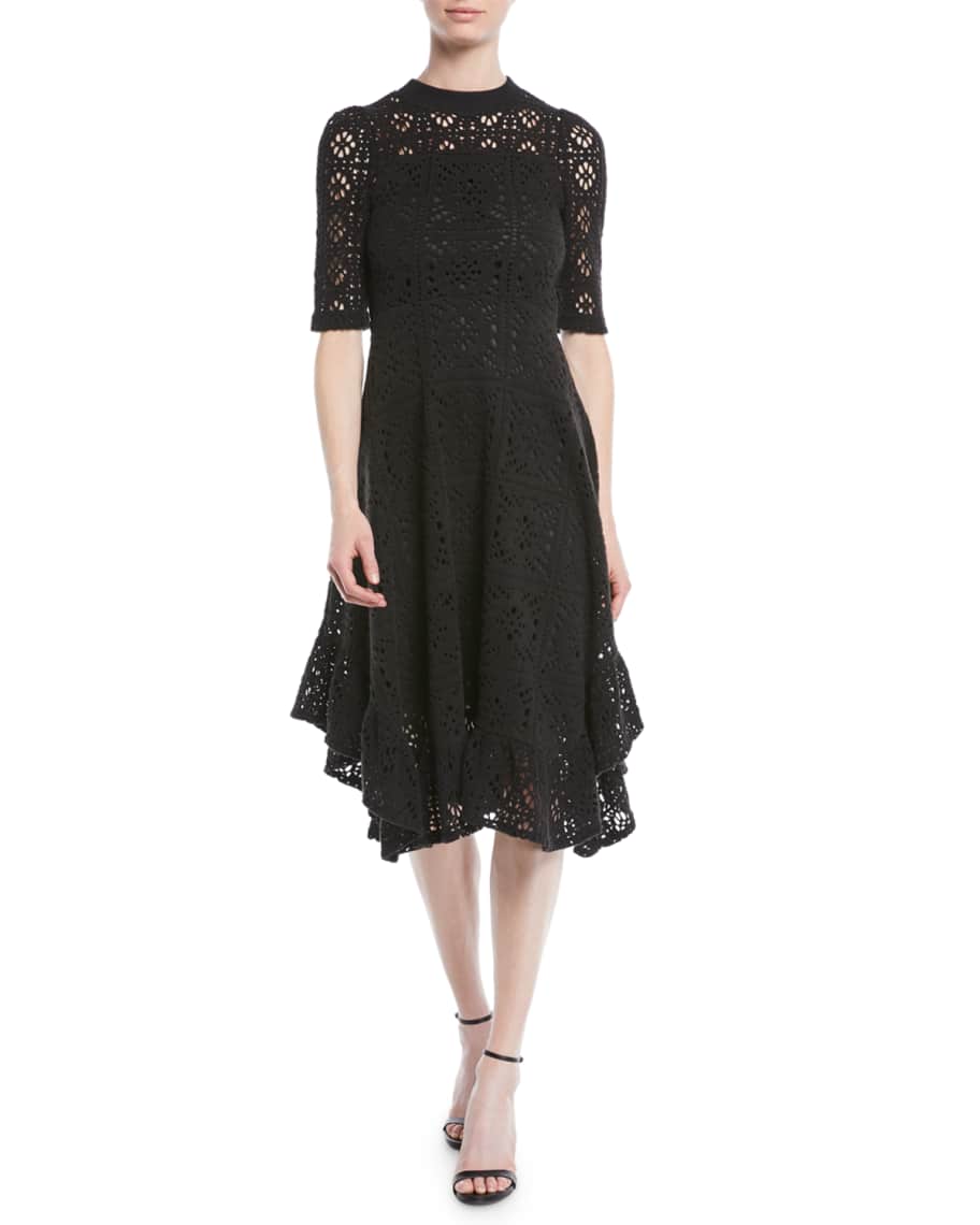 See by Chloe Short-Sleeve Cutout Lace A-Line Dress w/ Ruffled Hem ...