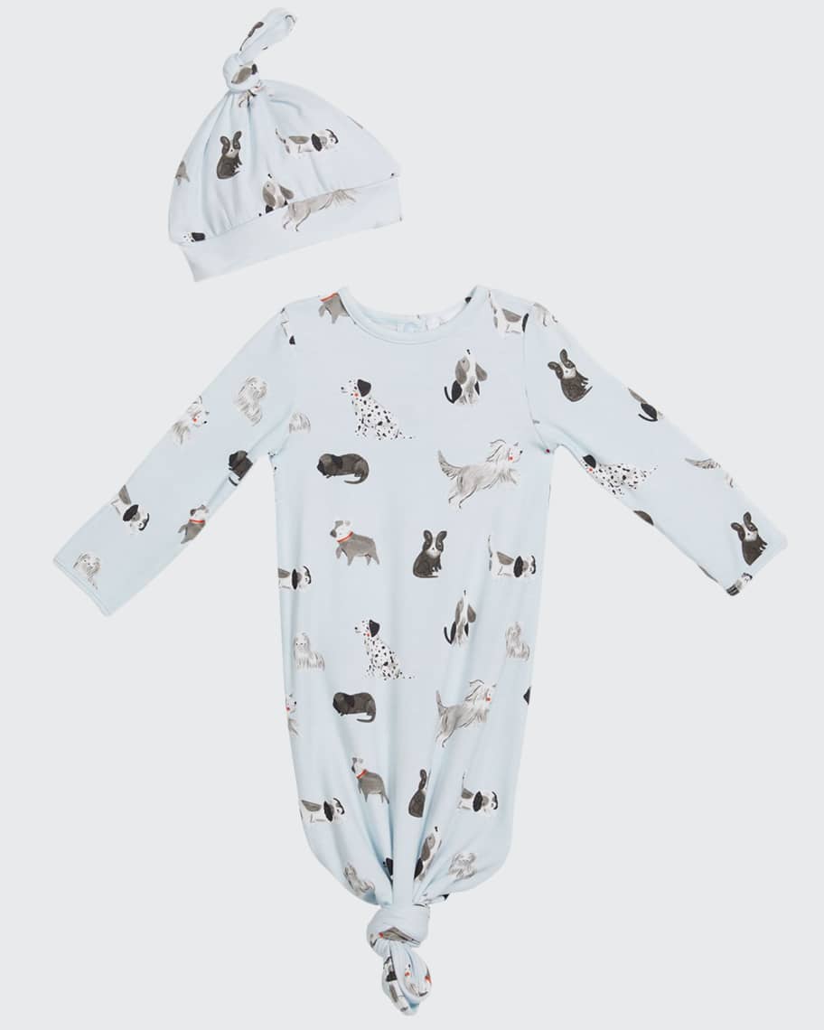 Angel Dear Boy's Grey Hounds Knotted Gown & Baby Hat Set, Size 03M