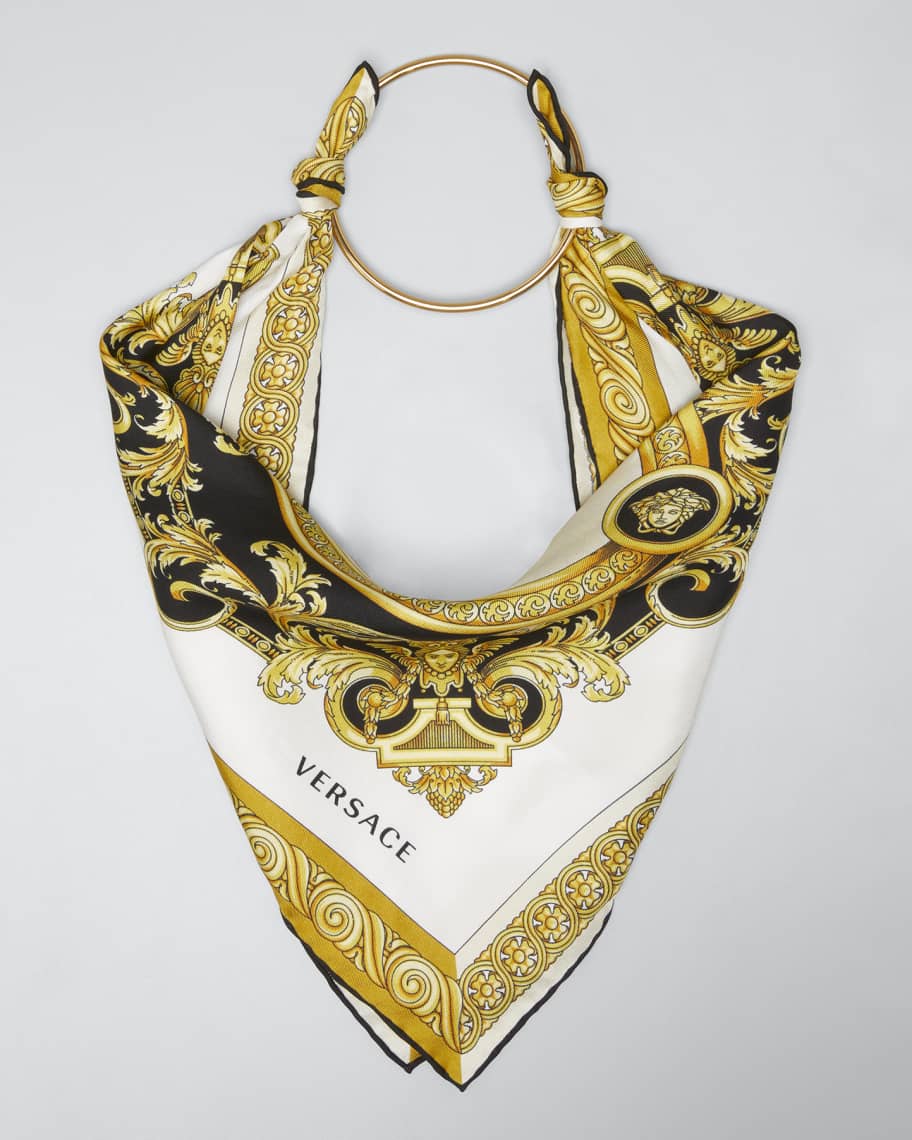 Versace Printed Silk Scarf with Ring Neiman Marcus