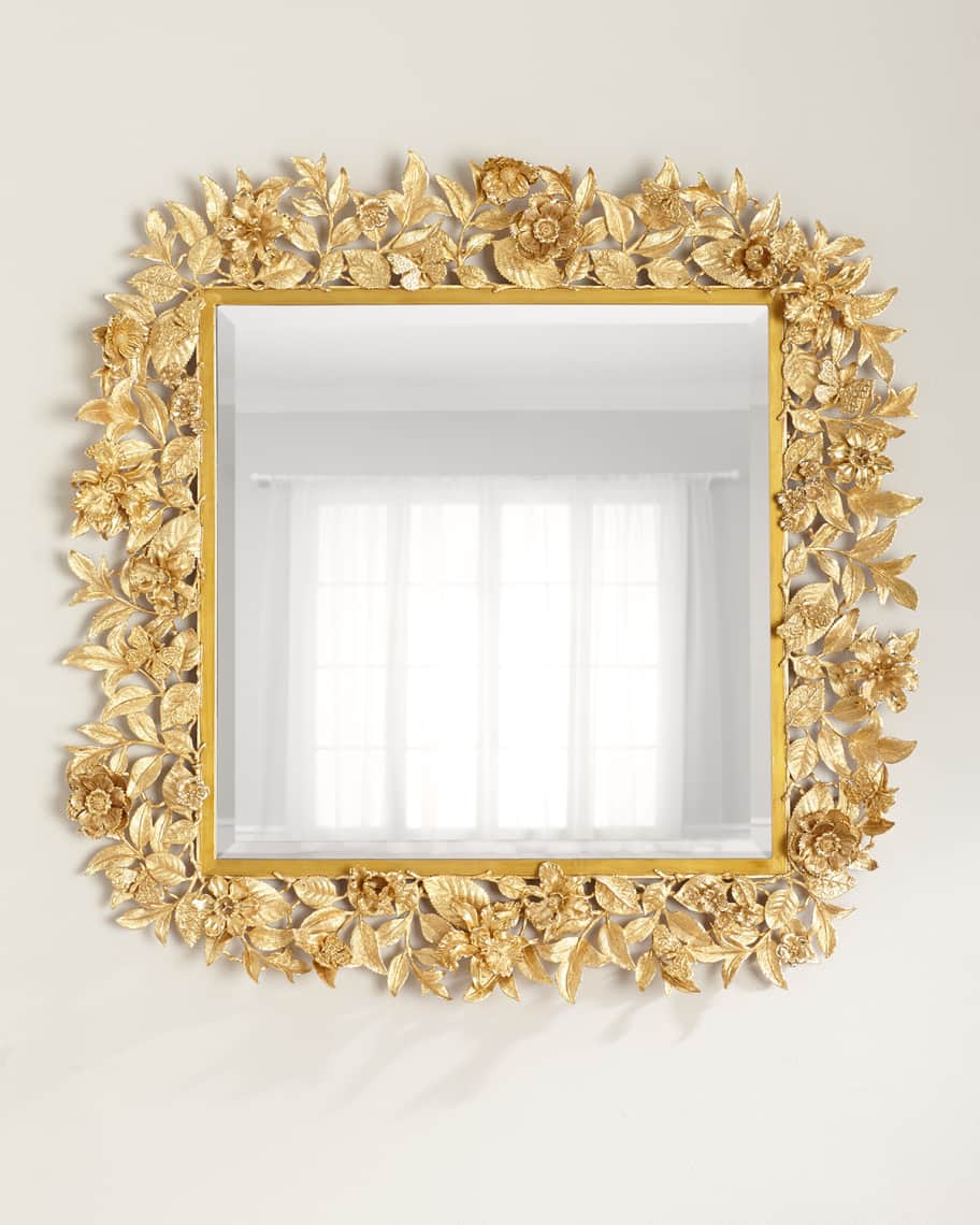 Jay Strongwater Composition Floral Leaf Mirror, 42"Sq.