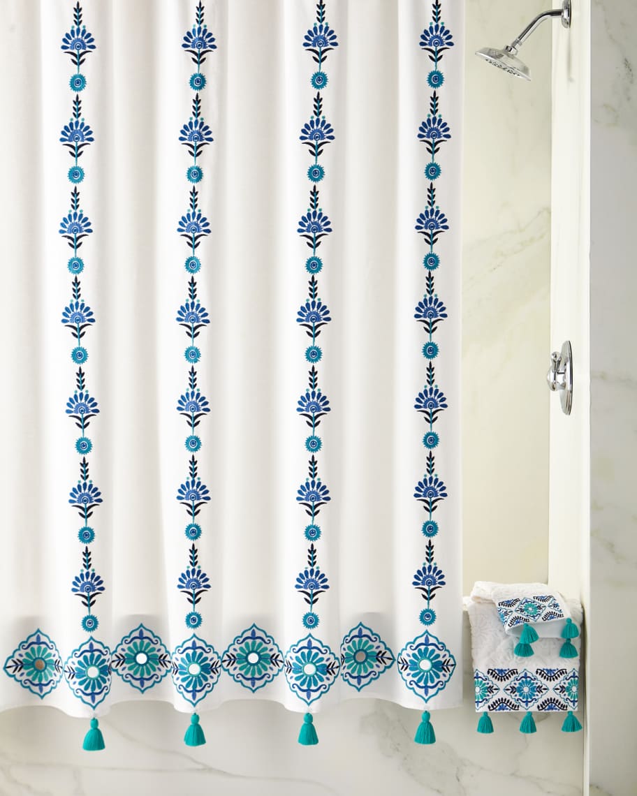 John Robshaw Aloka Blue Shower Curtain Neiman Marcus