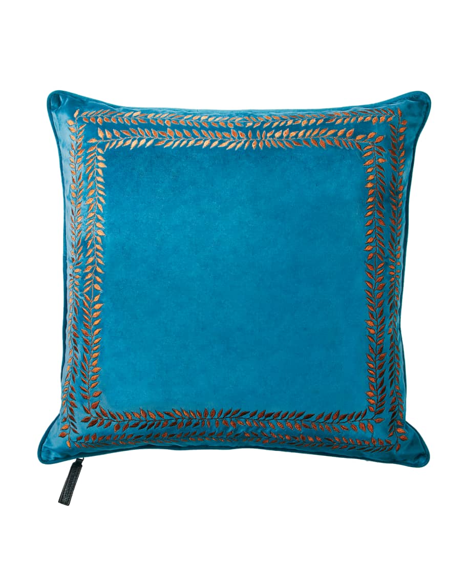 Jan Barboglio Valencia Embroidered Velvet Throw Pillow, Turquoise