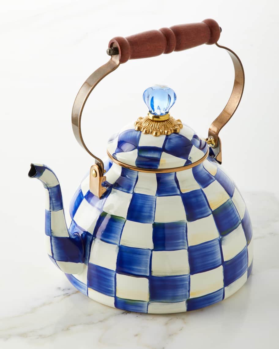 Royal Check Blue Enamel Tea Kettle by Mackenzie-Childs 1,89L