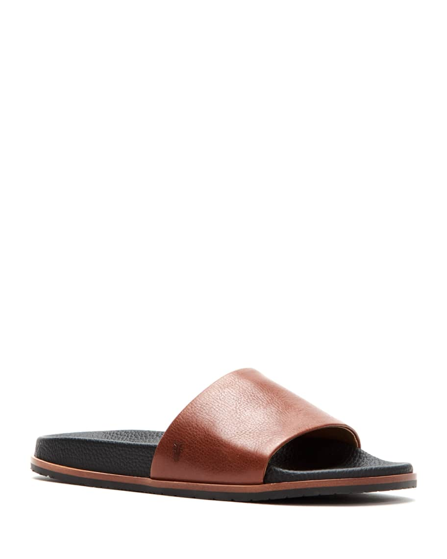 Frye Men's Evan Memory Foam/Leather Slide Sandals | Neiman Marcus