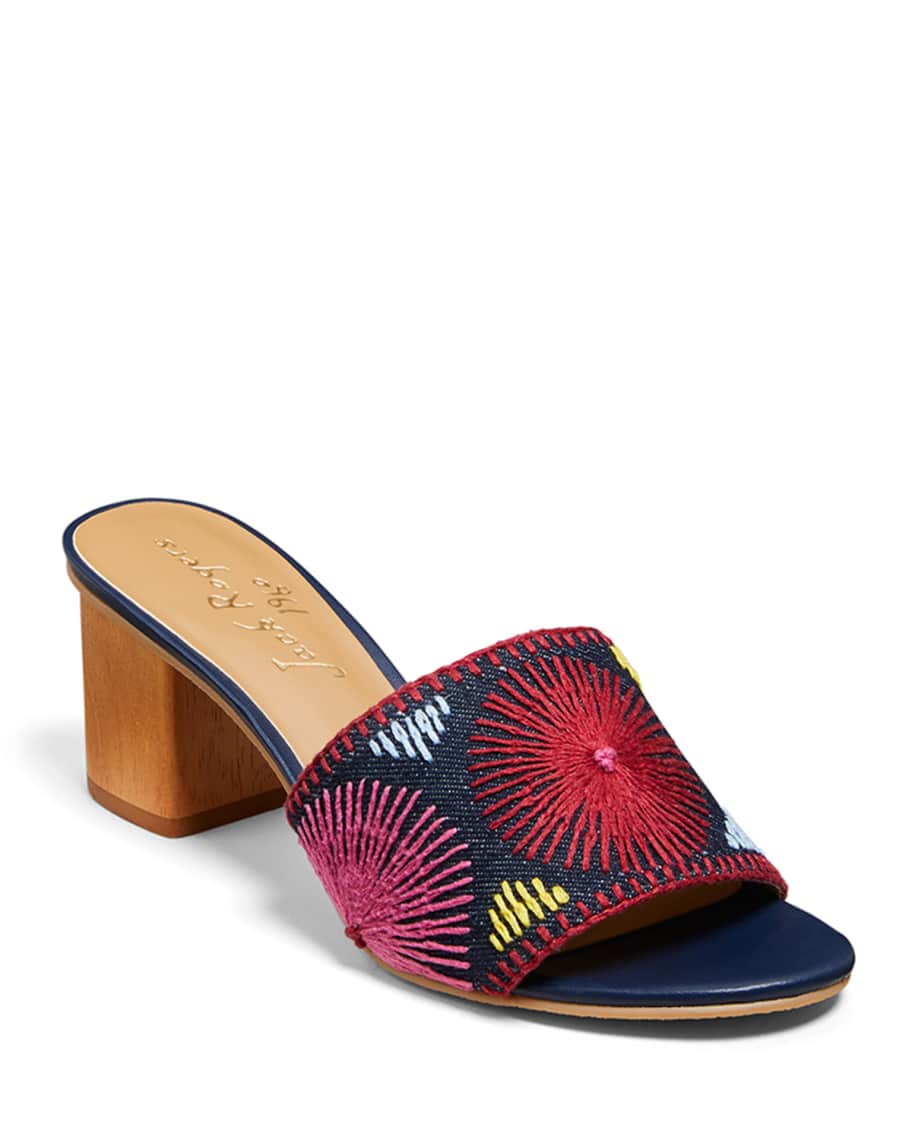 Jack Rogers Bettina Mid-Heel Embroidered Sandals | Neiman Marcus