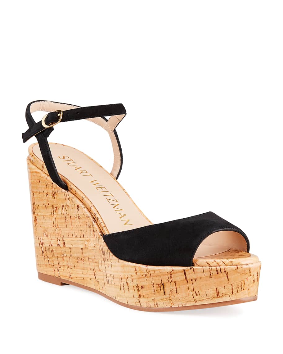 Stuart Weitzman Palmina Suede Cork Wedge Sandals Neiman Marcus