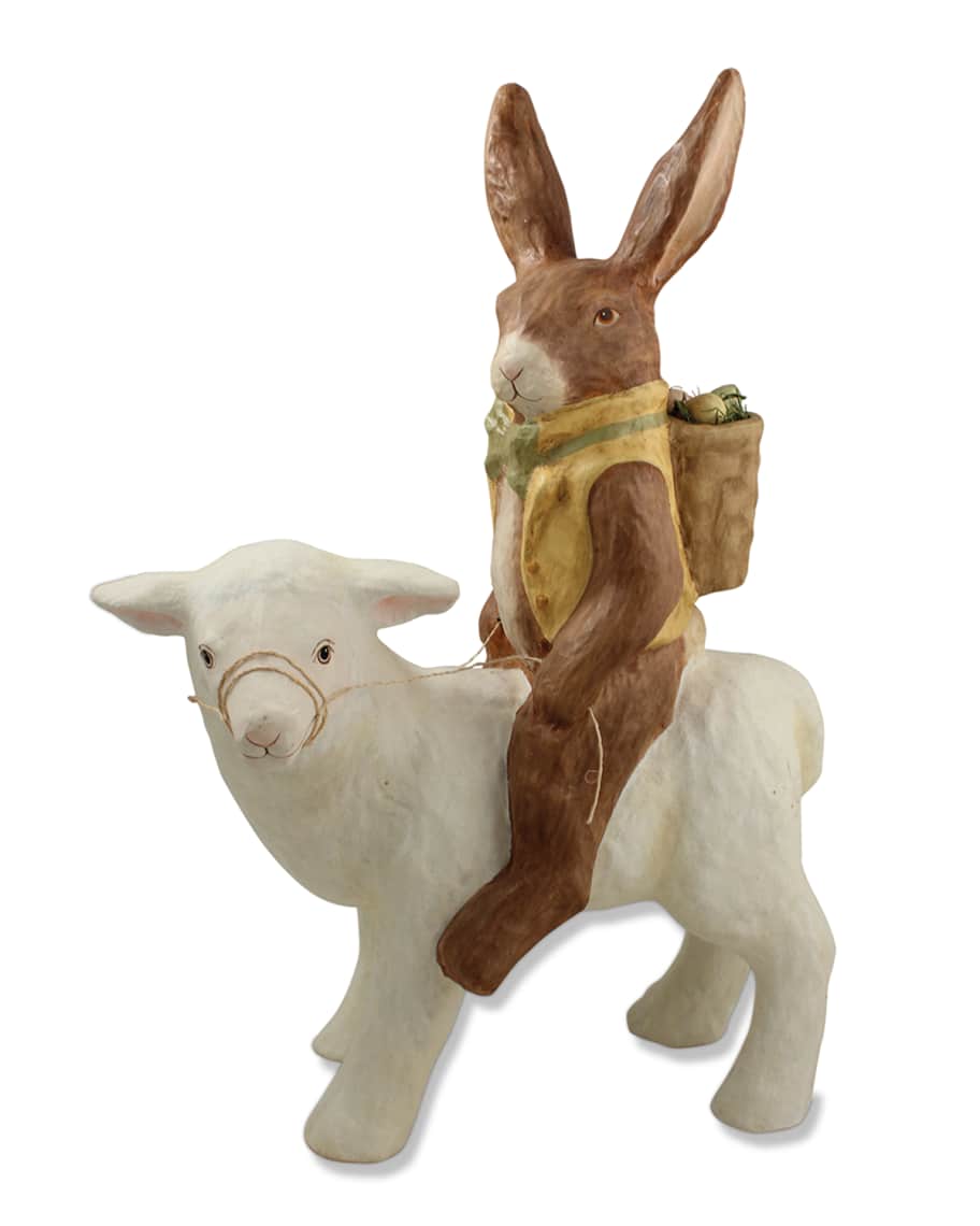 Bethany Lowe Rabbit on Lamb Paper Mache Neiman Marcus
