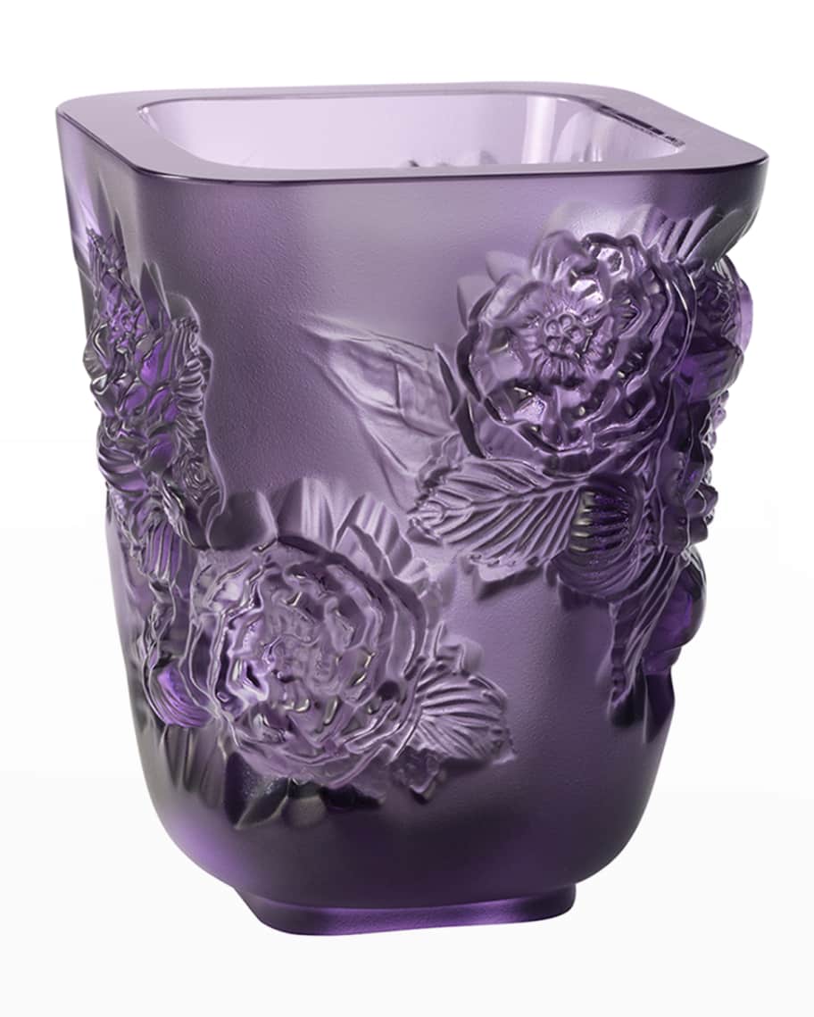 Lalique Purple Pivoines Small Vase | Neiman Marcus