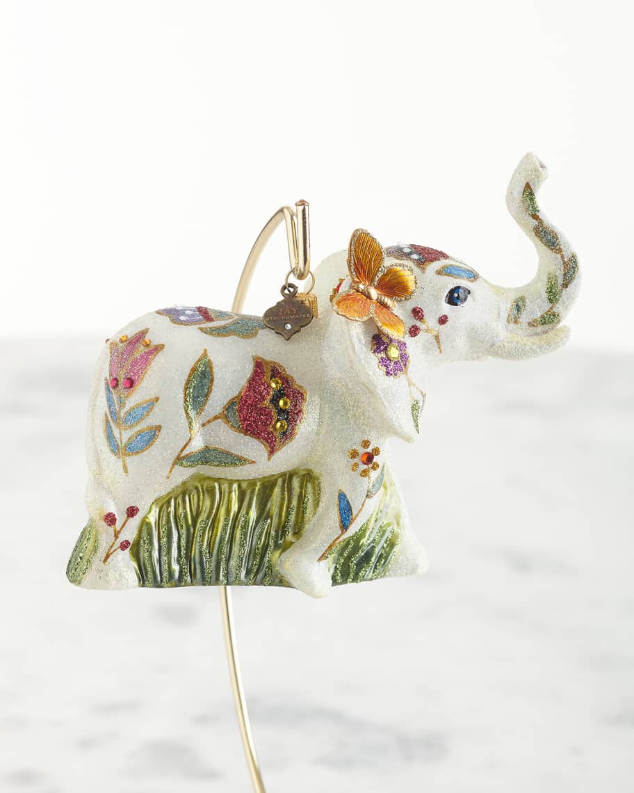 Jay Strongwater Floral Elephant Glass Ornament