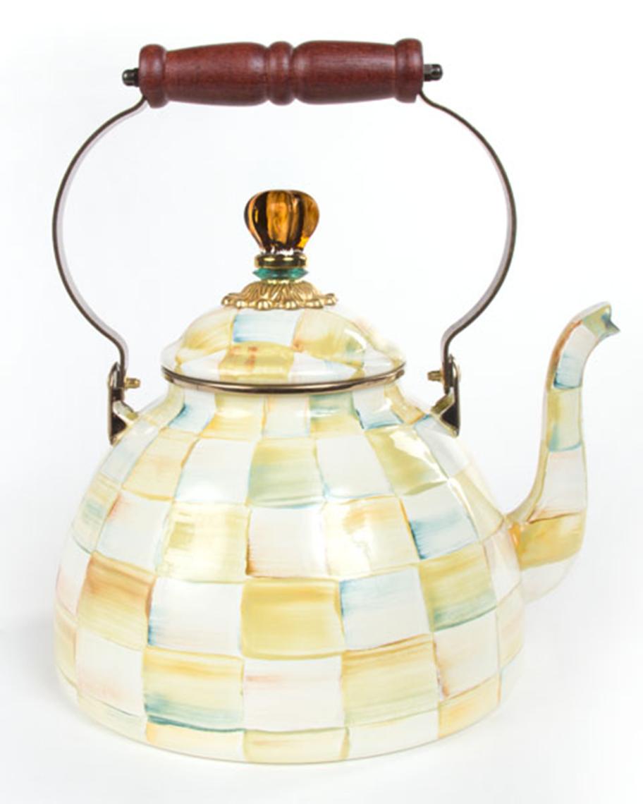 MacKenzie-Childs Parchment Check 2-Quart Tea Kettle | Neiman Marcus