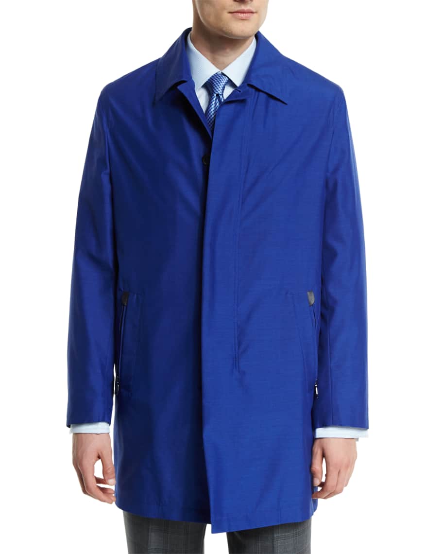 Brioni Silk-Blend Car Coat, Blue | Neiman Marcus