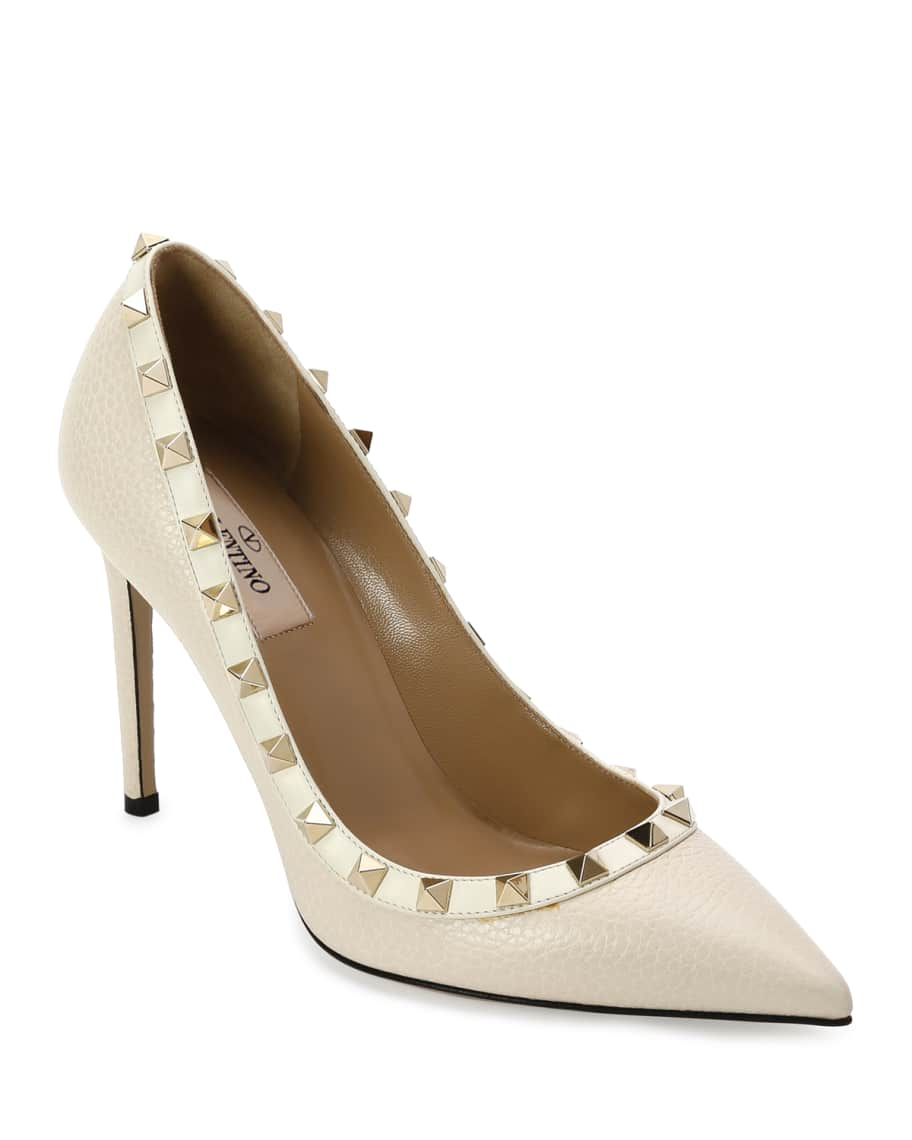 Valentino Garavani Rockstud Leather 100mm Pumps, Ivory | Neiman Marcus